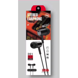 STEREO EARPHONE D21 EXTRA BASS HI-FI AUDIO PRETO STEREO EARPHONE D21 EXTRA BASS HI-FI AUDIO PRETO